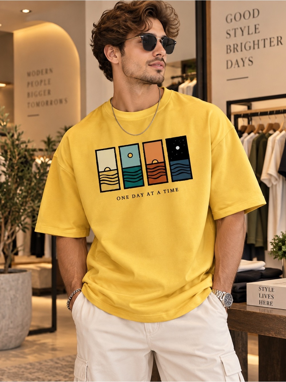 Men's Yellow Graphic Tee - One Day at a Time